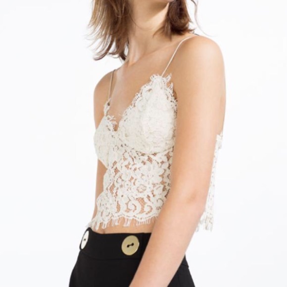 Zara Tops - ZARA Ivory Lace Crop Bralette Size S